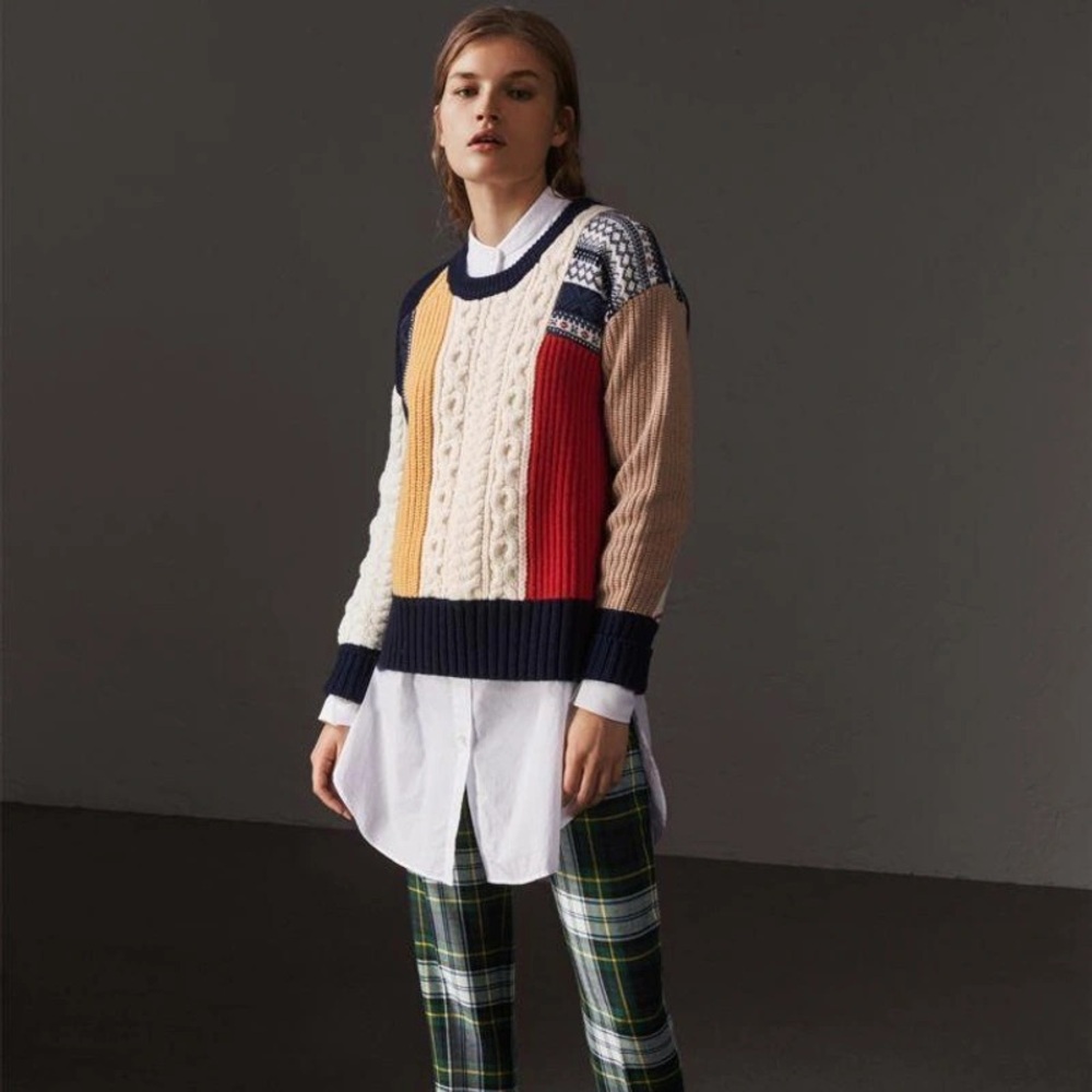 Burberry Colorblock Cable-knit Fair Isle Sweater